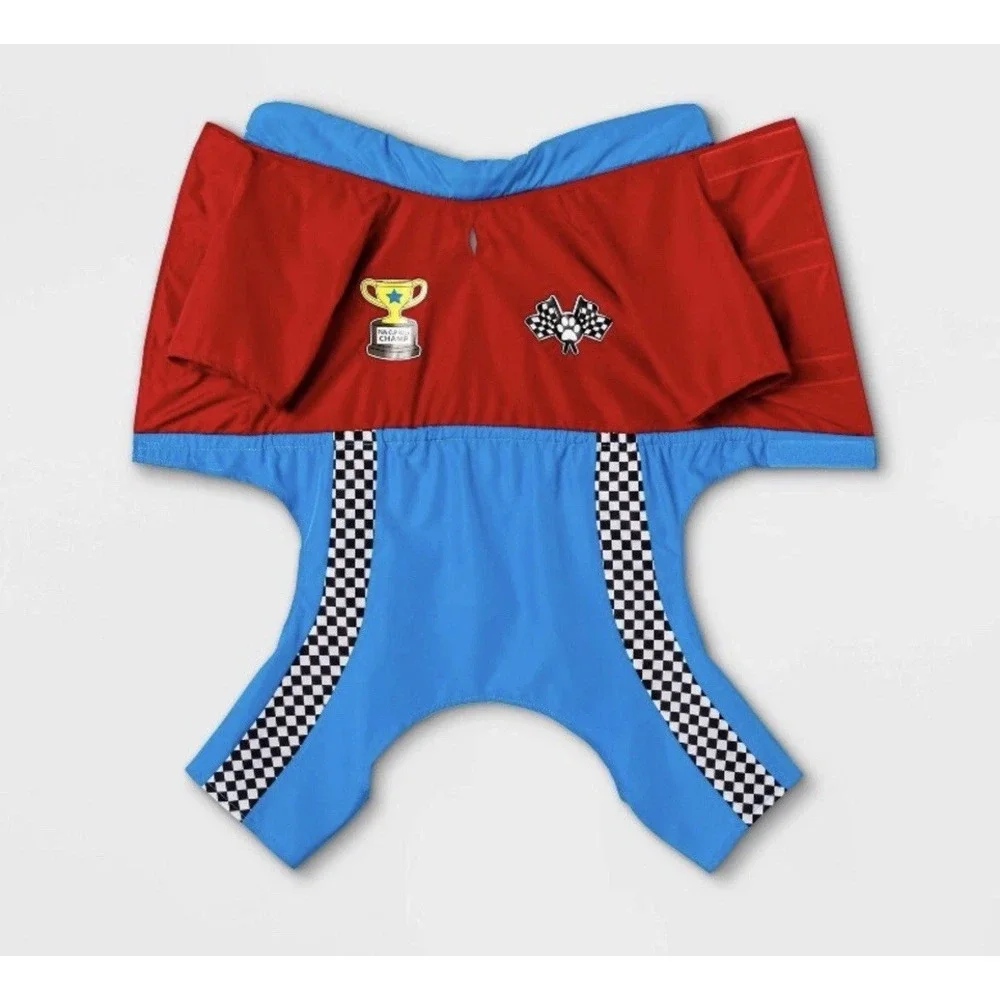 Hyde and EEK Pet Race Car Driver Dog Costume Jumpsuit Red Blue Medium NEW